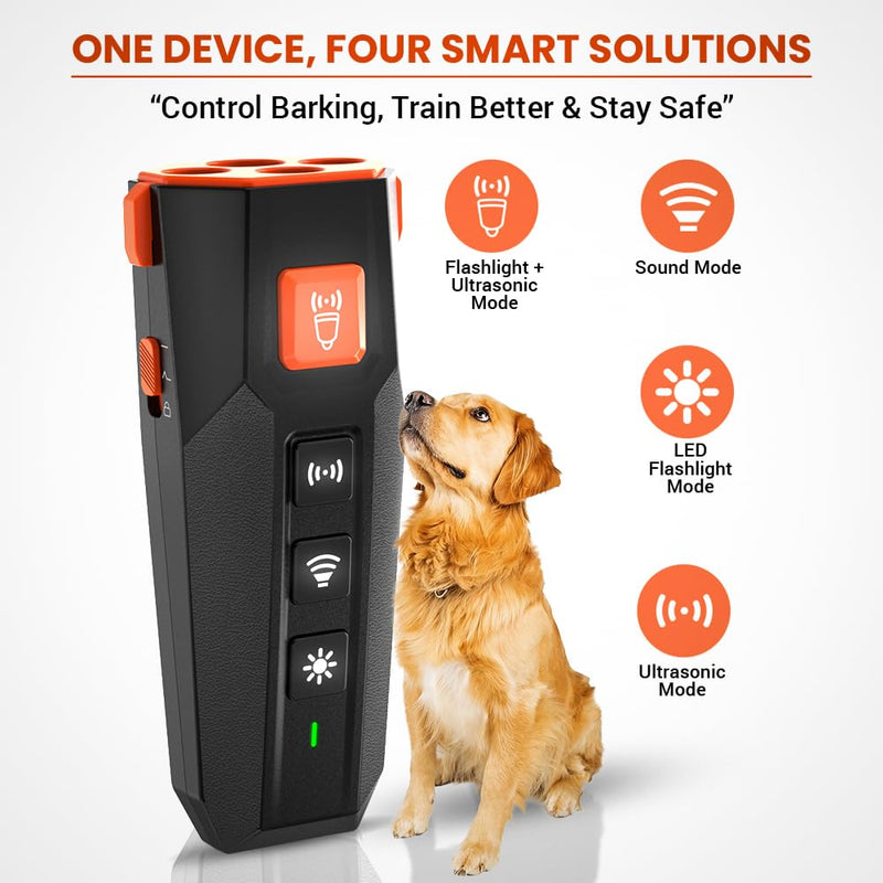 Ultrasonic Dog Trainer - Ultrasonic Bark Deterrent, 4 Modes - Black - PawsPlanet Australia