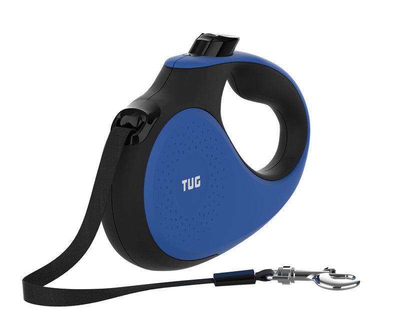 TUG 360° Tangle-Free Retractable Dog Lead for Up to 25 kg Dogs | 5 m Strong Nylon Tape | One-Handed Brake, Pause, Lock (Medium, Blue) M (Pack of 1)