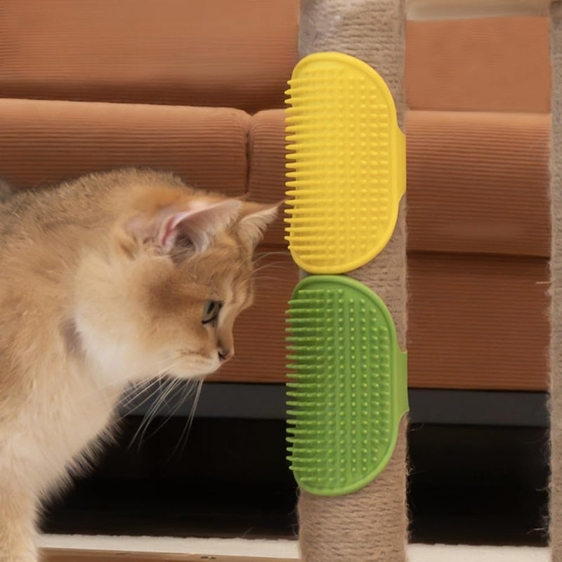 4 Pack Softer Self Groomer Wall Corner Massage Comb Scratcher Grooming Brush Tool Cleaning Tool Indoor for Long Short Fur Kitten Cats Dogs, Green - PawsPlanet Australia