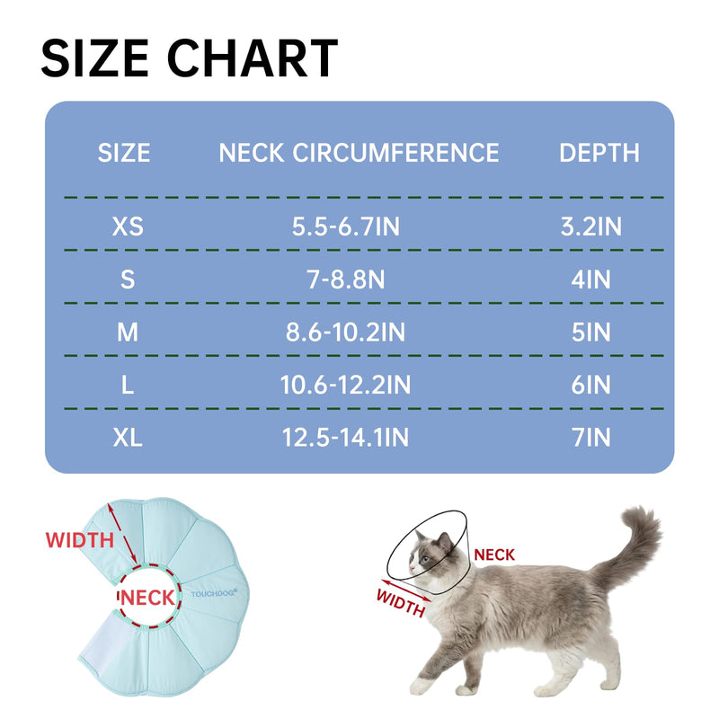 Touchdog Soft Cat Cone Collar, Waterproof Recovery Collar for Cats After Surgery, Lightweight Elizabethan Collar for Kittens, Small to Large (Blue, M) BLUE M-Neck:8.6-10.2"