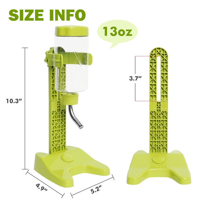 Vannon 13oz Pet Standing Water Dispenser Top Fill Pet Water Bottle Dispenser with Stand Pet Slow Water Bottle for Small Animals, BPA Free, Adjustable Height, Green - PawsPlanet Australia