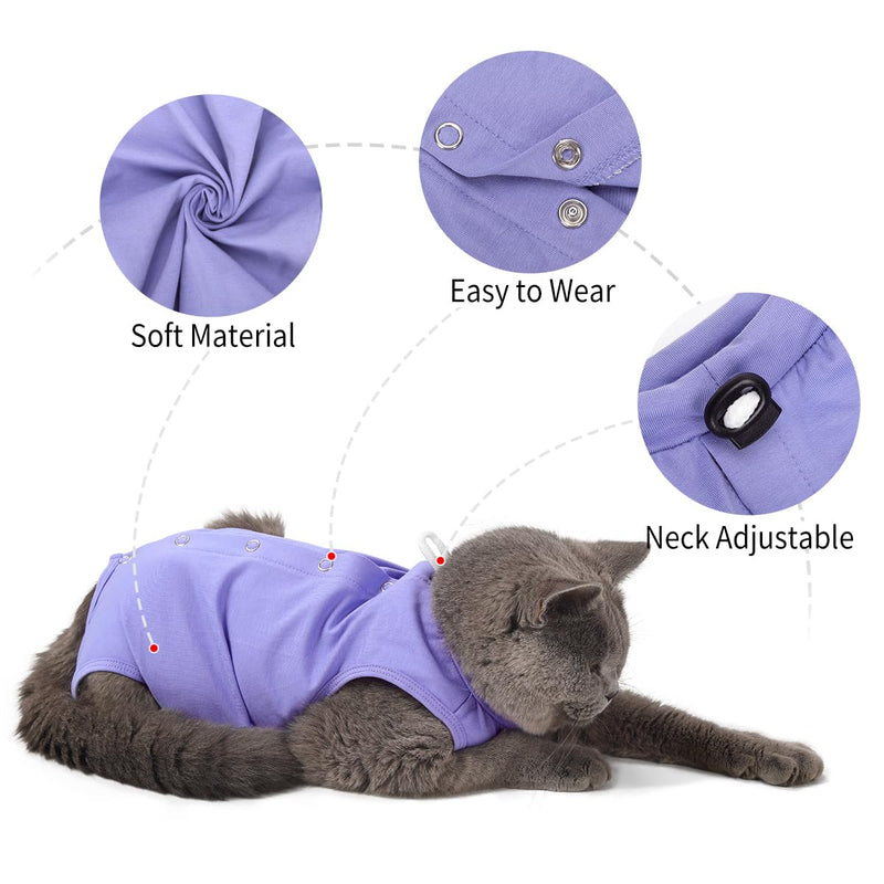 Cat Surgery Recovery Suit Post Surgery Onesie for Cats Soft Medical Pet Shirt Comfortable Cone Alternative to Stop Licking After Spay/Neuter Medium Purple