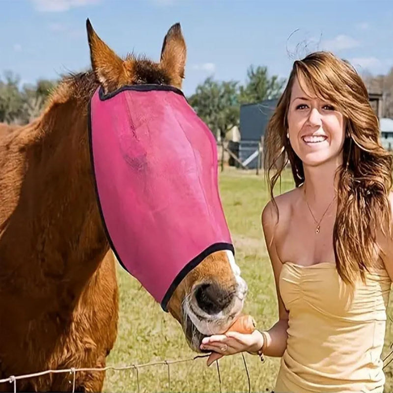 Pink Horse Fly Mask Large Space Breathable UV Protection Comfort Full Face Mesh Horse Fly Mask with Adjustable Strap for Horses Pink