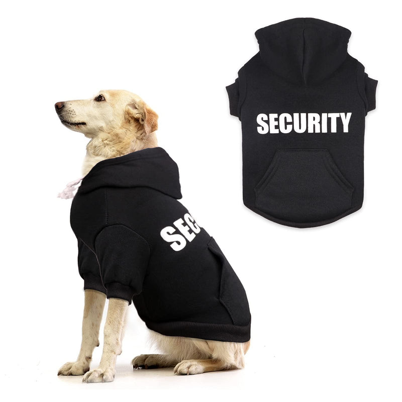 Dog Hoodie Security Dog Sweater Soft Brushed Fleece Dog Clothes Dog Hoodie Sweatshirt with Pocket Dog Sweaters for Large Dogs(L), Black