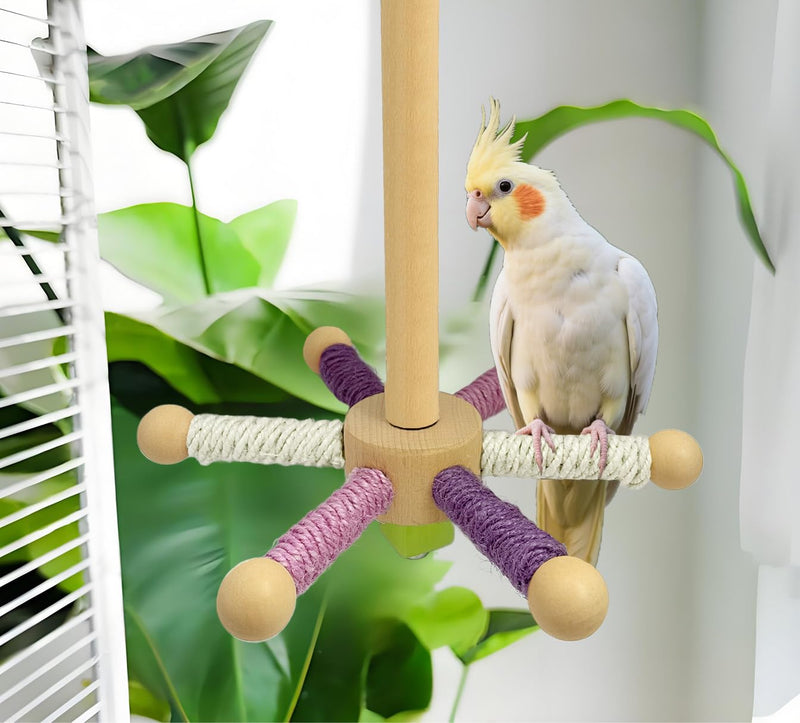 Rotating Bird Perch Toy – Fun Spinning Cage Stand for Parakeet, Budgie, Lovebird, Cockatiel, Conure, Finches & Quaker – for Small-Medium Birds to Relieve Boredom & Encourage Play (White) White - PawsPlanet Australia