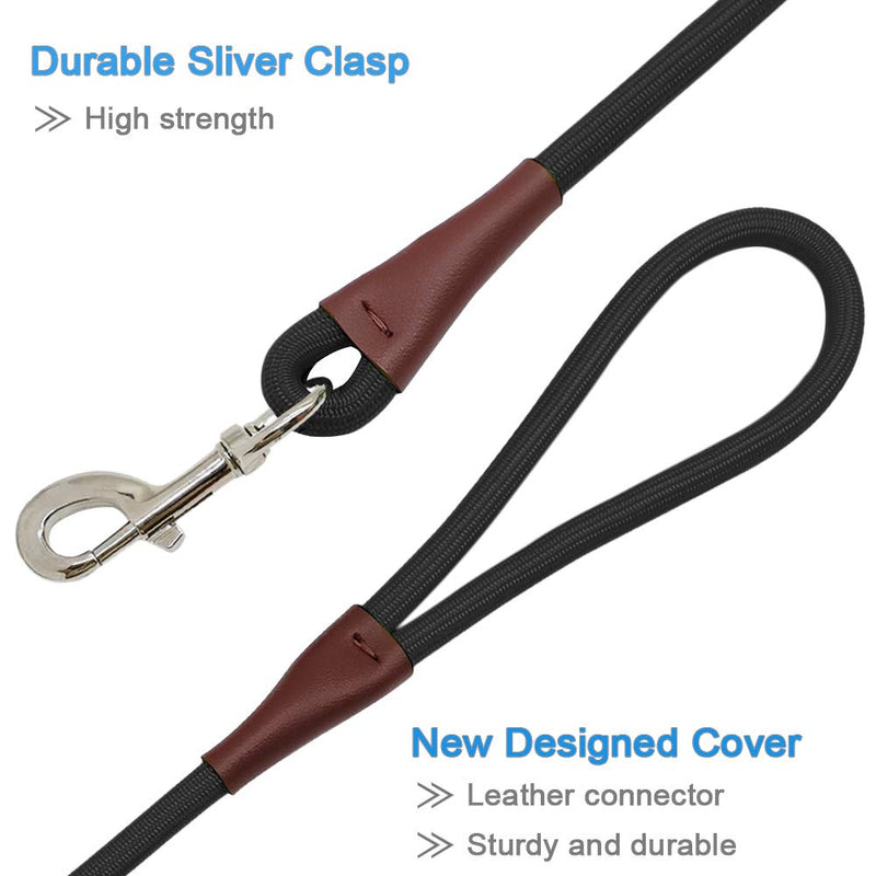 MayPaw 4FT/6FT/8FT/10FT Dog Leash, Classic Solid Colors, Strong Nylon Rope Dog Leash Reinforced with Leather Tailor Connection Heavy Duty Silver Clasp, 6 Foot Dog Leash Black 6ft*1/2" - PawsPlanet Australia