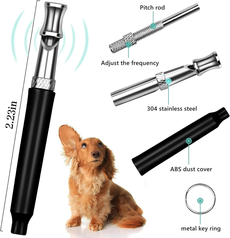 Dog Whistle to Stop Barking, Adjustable Ultrasonic Silent Bark Control for Dogs, Training Device with Lanyard Strap, Black - PawsPlanet Australia