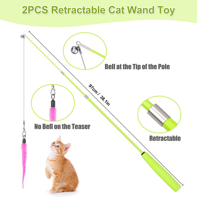 Cat Toys Interactive for Indoor Cats, 2 Retractable Cat Wand Toys, 2 Hanging Door Cat Toy with Mouse Fish, 5 Teaser Toys, Cat Feather Toys for Bored Indoor Adult Cats Kitten Stimulation Exercise Toys 2 Cat Wand + 2 Hanging Toys - PawsPlanet Australia