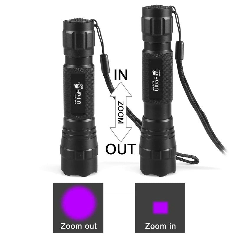 Black Light UV Flashlight,UltraFire LED 395nm Ultraviolet Blacklight Flashlight,Adjustable Focus Mini UV Flashlight Pet Urine Detector for Resin Curing, Dry Stain, Scorpion and Bed Bug UV Torch - PawsPlanet Australia