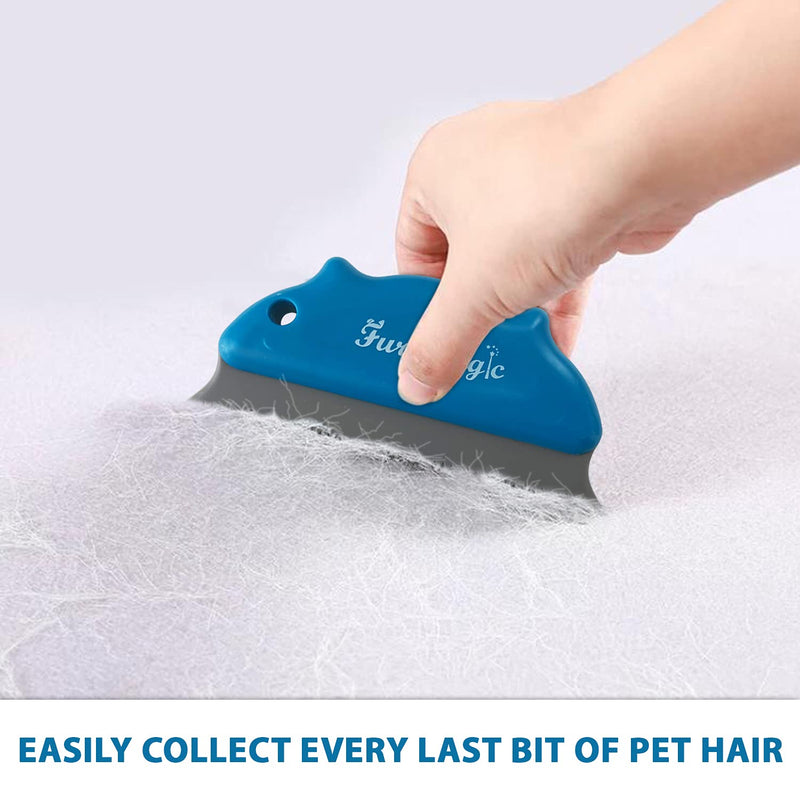 Fur Magic Reusable Pet Fur Remover Brush for Dogs Cats + Scraper Brush, Remove Hair from Furniture Clothes Sofa, Easy to Clean