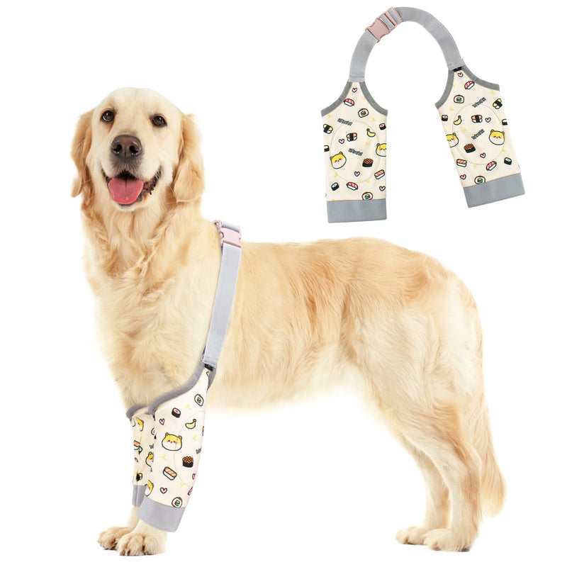Dog Elbow Protector for Calluses, Adjustable Dog Elbow Pads Leg Sleeve to Prevent Licking Biting on Joints, Breathable Dogs Front Leg Brace Wound Cover for Small Medium Large Dogs Beige Sushi L