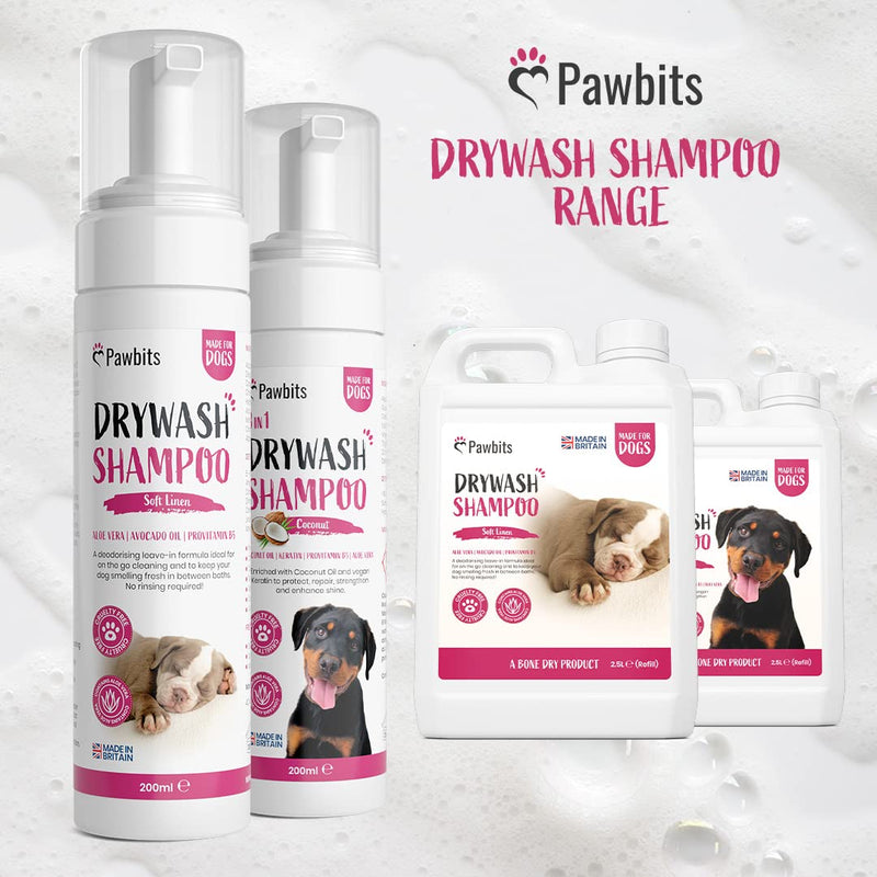 Pawbits Drywash Shampoo for Dogs - Puppy Friendly 3-in-1 Dry Shampoo to Clean, Condition & Detangle – No Water Required (Soft Linen - 200ml) Soft Linen - 200ML - PawsPlanet Australia