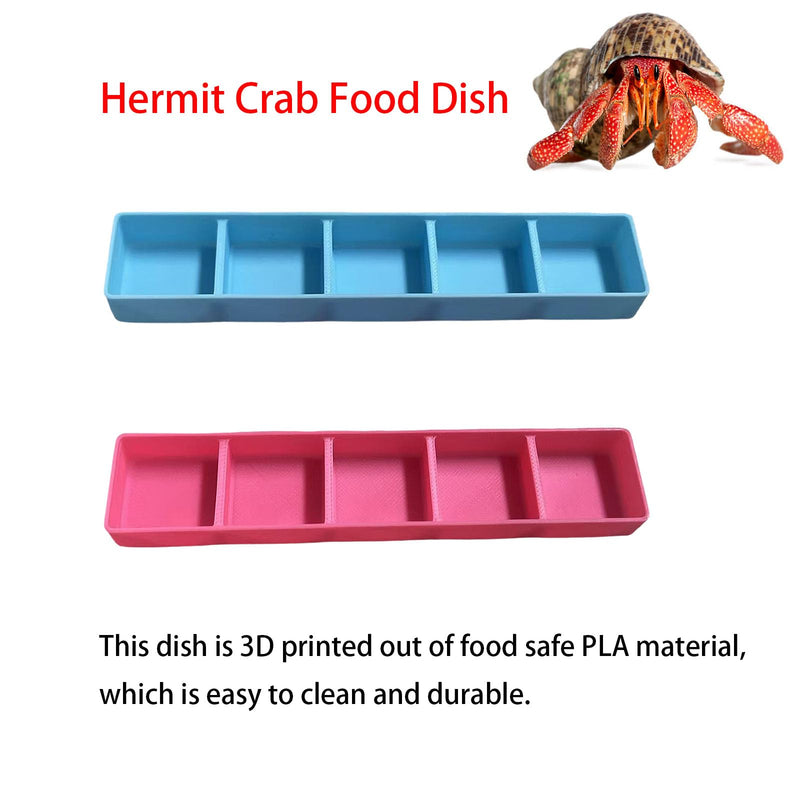 2 PCS Hermit Crab Food Dish, 5 Compartments Rectangle Food & Water Bowl, Hermit Crab Accessories (Pink, Blue) - PawsPlanet Australia