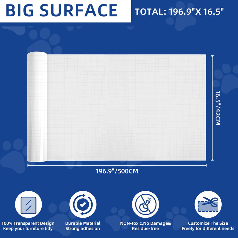 TOOSOFt Anti Cat Scratch Furniture Protector Clear Thicken Vinyl 196.9"x16.5" Couch Protector from Cat Claws - Single Sided Sticky Flexible Dog Tape for Furniture, for Couch Corner Door Walls Bed 196.9"x16.5" - PawsPlanet Australia
