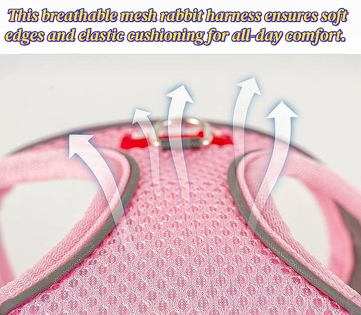 2 Pack Adjustable Bunny Rabbit Harness and Leash Set Breathable Mesh Vest Harness for Rabbits Kitten Ferret Puppy Small Pets Walking Supplies-Grey&Pink,S - PawsPlanet Australia