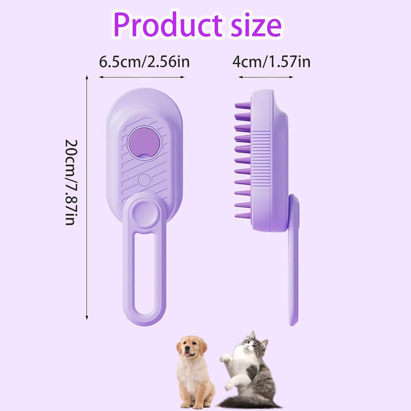 3 in 1 Cat Steam Brush for Shedding & Grooming with Foldable Handle Pet Spray Hair Removal Comb Spritz Defur Comb for Cats Water Brush for Long & Short Haired Pets NEW Purple - PawsPlanet Australia