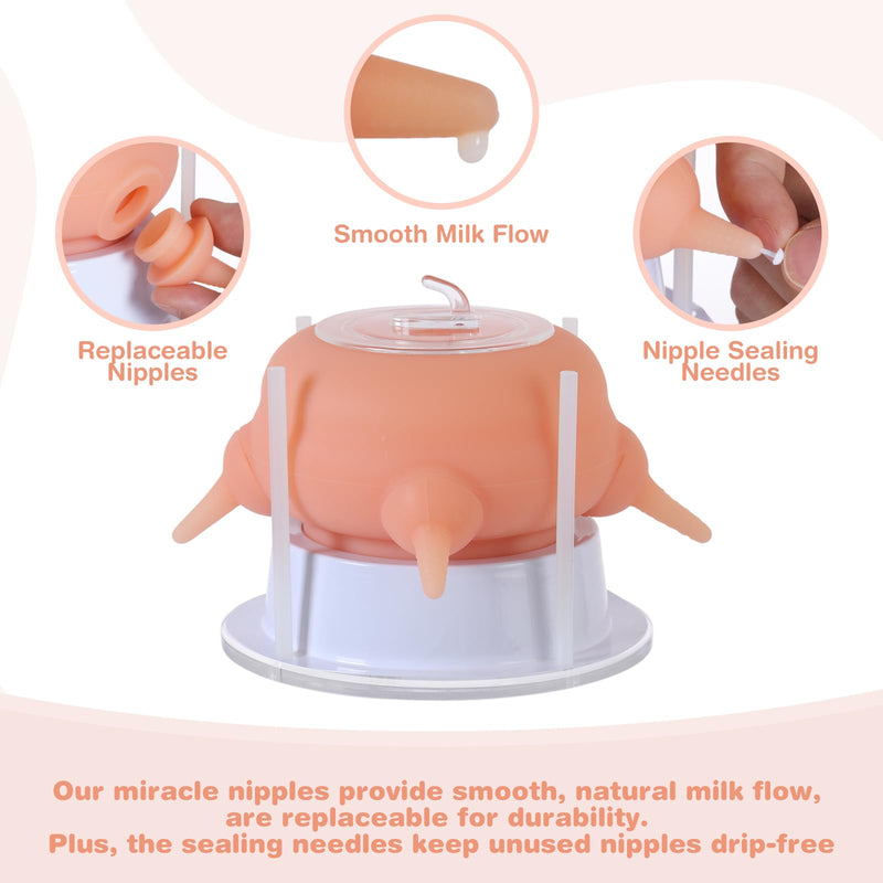 Nursing Nipple Puppy Feeders for Multiple Puppies, 200ml Food-Grade Silicone with 4 Adjustable Detachable Nipples, Smooth Flow Nipple for Kitten Bottle Feeding Kit(Pink) Pink - PawsPlanet Australia
