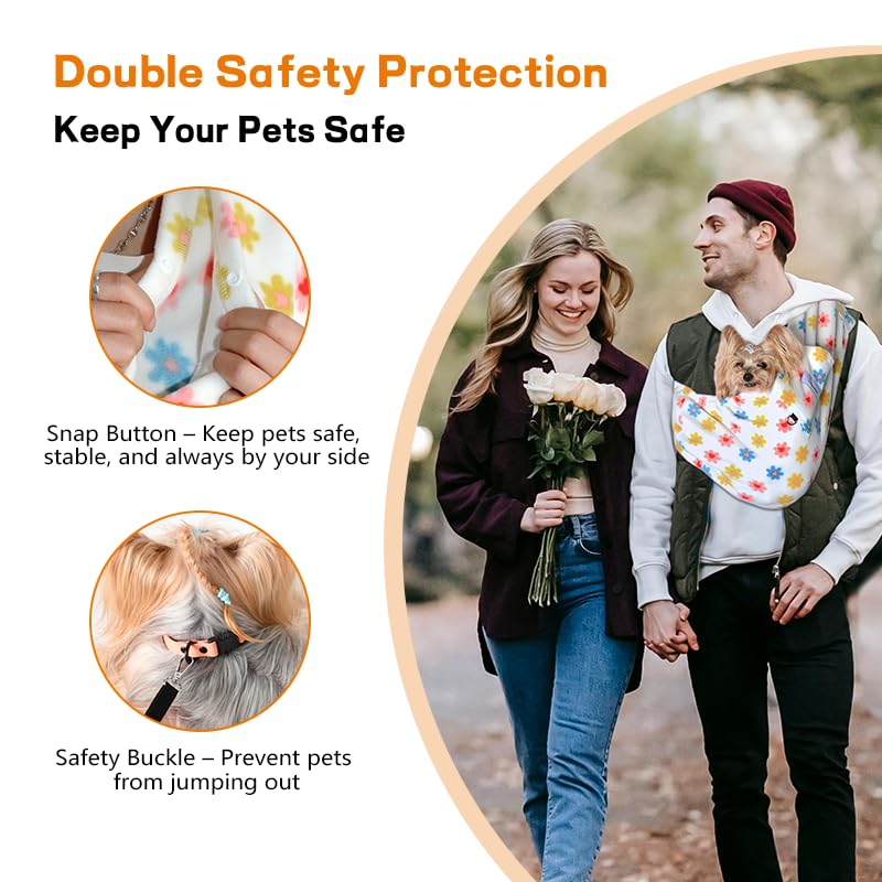Dog Sling Carrier - Dog Slings for Small Dogs up to 10 lbs, Dog Carrier Sling with Adjustable Safety Strap & Buckle, Small Dog Sling for Travel, Dog & Cat Chest Sling Carrier (Daisy) Daisy - PawsPlanet Australia