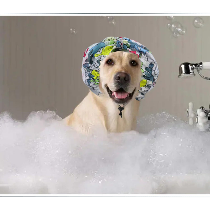 Adjustable Dog Shower Cap Bath Cap Waterproof Shower Hat Dog Ear Covers Overhanging Pet Bath Ear Protection Cats Ear Drops Guard for Kitten Puppy Small Pets Bath Protector