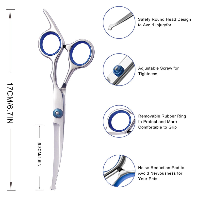 Dog Grooming Scissors, ZYNWEAI 6.5" Curved Dog Grooming Shears with Safety Round Tips, Light Weight Stainless Steel Pet Grooming Shears, Professional Grooming Tools for Dogs Cats Pets
