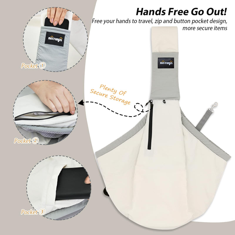 NATUYA Dog Sling Carrier for Small Dogs, Lightweight Cozy Puppy Carrier with Zip Pockets Adjust Strap, Size Adjustable, Double Safety, Hands-Free Travel Carrier for Pet Under 15lbs - PawsPlanet Australia