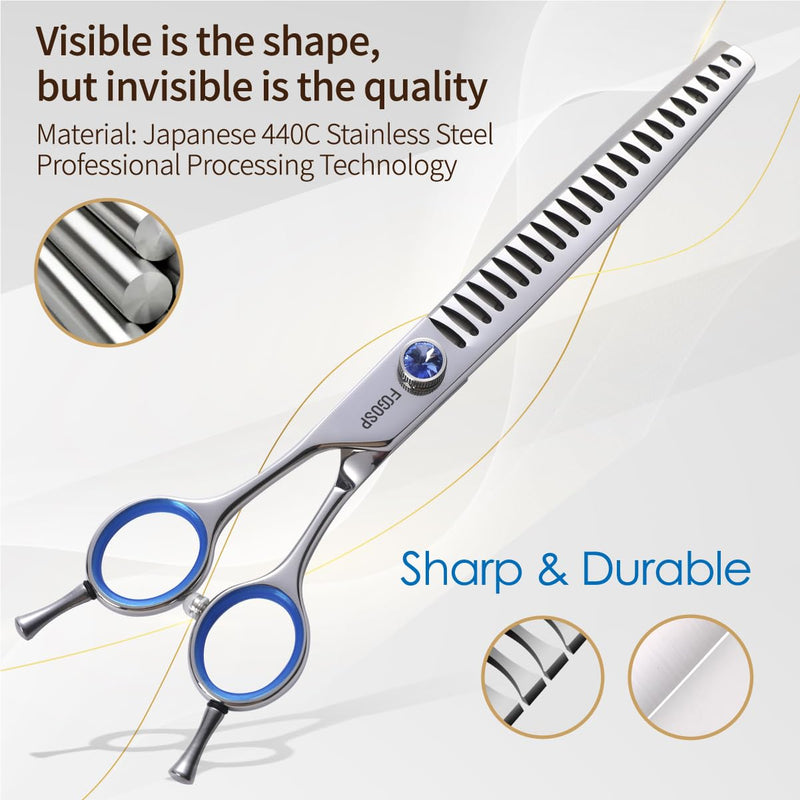 Chunkers Dog Grooming Scissors Left Handed 7.0'' Professional Thinning Shears for Dogs Pet Grooming Scissors Chunkers Shears Dog Grooming Japan 440C 70% Thinning Rate 18 Teeth(7.0'' Chunkers) 7.0 inch - PawsPlanet Australia