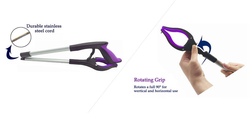 2-Pack Reacher Grabber Tool, Foldable Trash Picker Grabber, Trash Gripper, Garden Nabber, Litter Picker, Extended Grabber（Purple/Blue) Purple/Blue