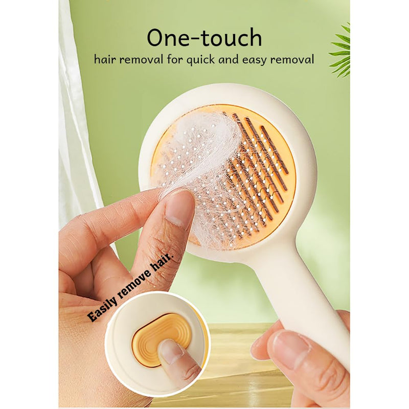 Pet Grooming Brush for Cats & Dogs –Cat Brushes for Indoor Cats, Cat Grooming Supplies –With Massage Function for Short & Long Hair, Removes Loose Fur & Undercoat – Self-Cleaning Slicker Brush (Beige) Beige - PawsPlanet Australia