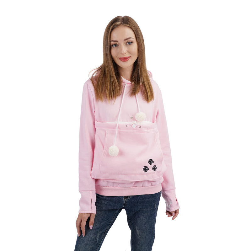 Unisex Big Pouch Hoodie Long Sleeve Pet Cat Dog Holder Carrier Sweatshirt Pink-thick Medium - PawsPlanet Australia