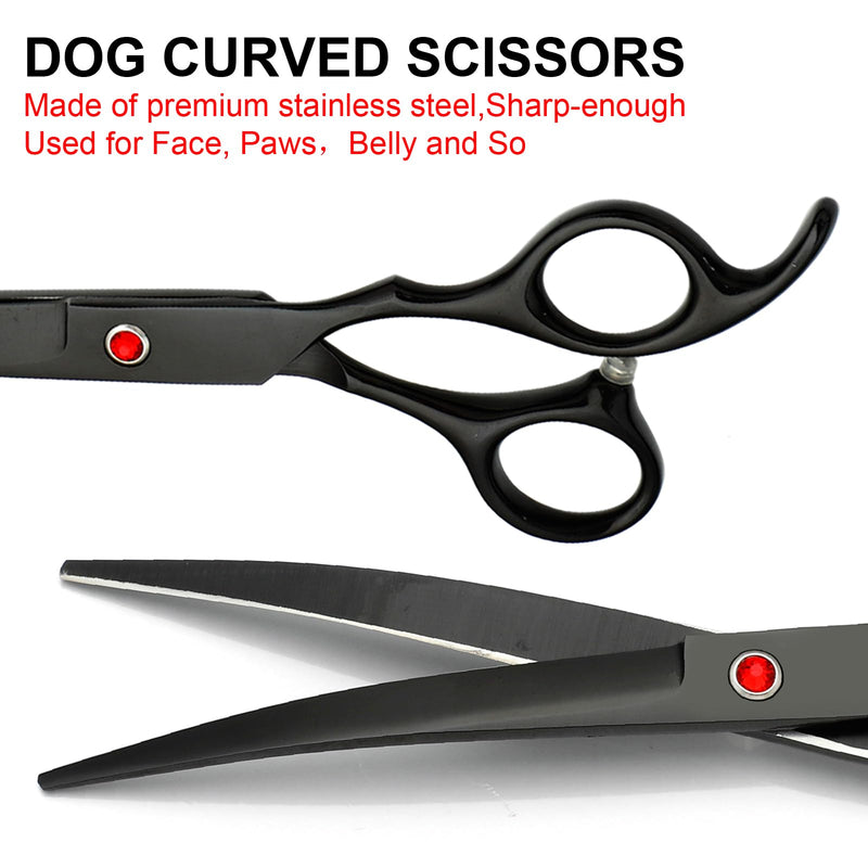 Professional Dog Grooming Scissors Set Stainless Steel Dog Grooming Kit - Thinning, Curved Scissors and Comb for Cat Pet (Black 5 in1) Black 5 in 1 - PawsPlanet Australia