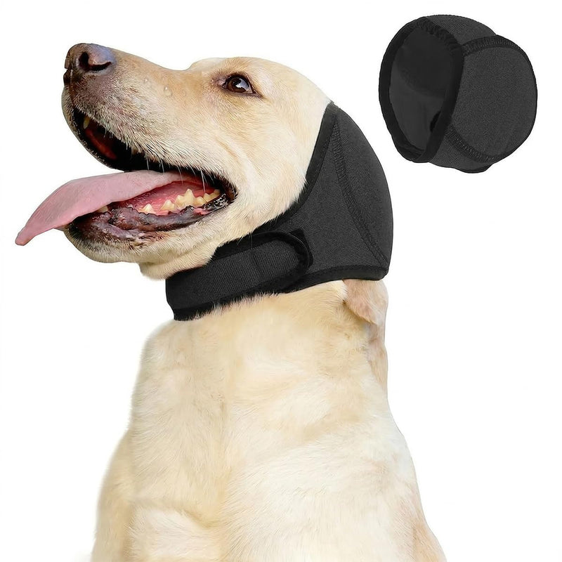 Dog Ear Covers for Noise Protection, Reusable Water Resistant Wraps for Bathing, Swimming & Grooming, Adjustable Ear Muffs for Large Dogs, Happy Tail Protector & Shower Cap(Grey-S) Grey S