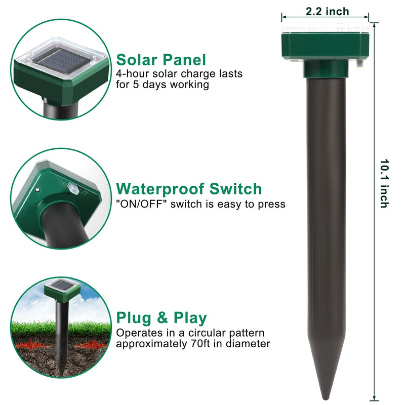 Mole Repellent Solar Powered, 10 Pack Solar Mole Repellents Ultrasonic for Vole, Snakes, Gopher, Waterproof Sonic Vole Deterrent Spikes,Snake Gopher for Garden and Yard 10PCS - PawsPlanet Australia