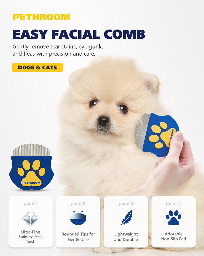 [PETHROOM] Professional Eye Comb for Pets | Stainless Steel Tear Stain Remover for Cats & Dogs | Gentle Round-Head Grooming Tool | Compact & Portable for Eye Gunk Removal One Size