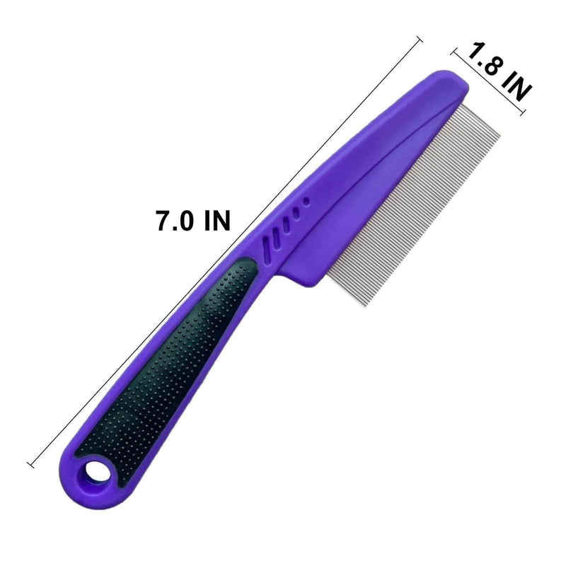 Flea Comb with Rubber Handle, Flea and Tick Comb for Dogs & Cats, Fine Tooth Dog Comb for Grooming (Purple) - PawsPlanet Australia