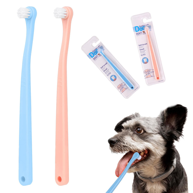 2 Pack Dog Toothbrush Cat Tooth Brush Pet Toothbrush Puppy Toothbrush Mini Head Soft Dog Toothbrush Deep Clean Kit for Puppy, Kitten, Small Dog & Cat, Portable Travel Friendly and Easy to Use Blue + Pink - PawsPlanet Australia