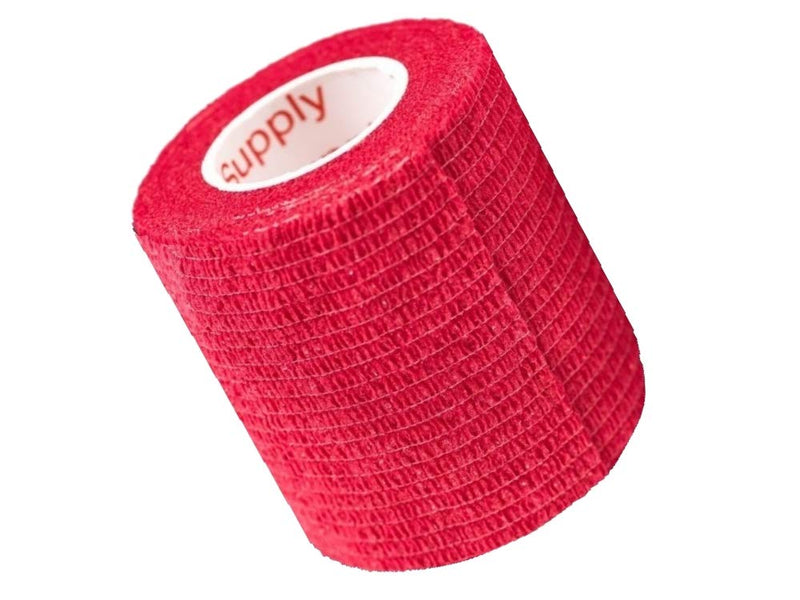 Vet Wrap Tape (Red) (2 Pack) (2 Inch x 15 feet) Self Adhesive Adherent Adhering Cohesive Flex Self Stick Bandage Grip Roll Dog Cat Pet Horse 2 Rolls Red