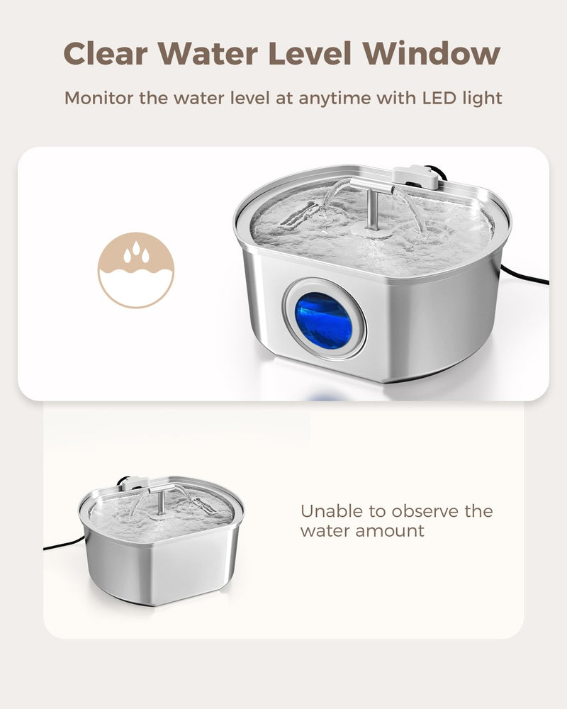 Cat Water Fountain Stainless Steel - Pet Drinking Fountain for Cats Indoor - 3.2L/108oz Automatic Water Dispenser with Watering Level Window (4 Filter) Cat Fountain + 4 Filters + 4 Sponges - PawsPlanet Australia