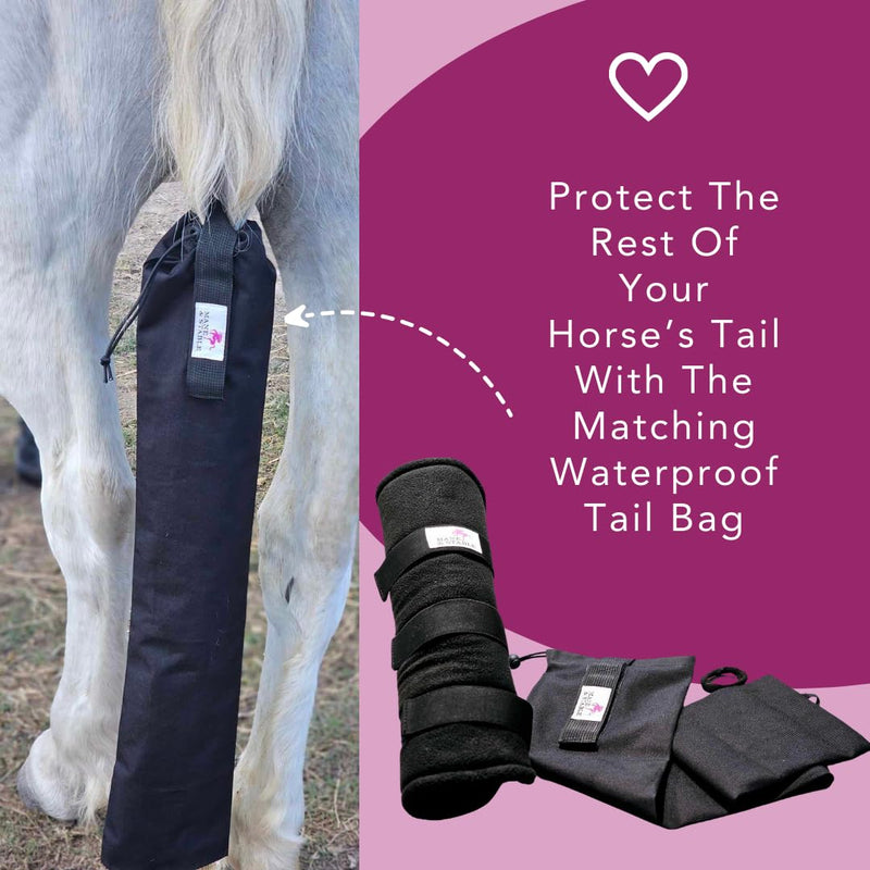 Premium Horse Tail Wrap Protector - Soft Padded Fleece with Adjustable Non-Slip Tabs for Horses - Durable Tail Guard for Travel, Show and Stable Use. Black - PawsPlanet Australia