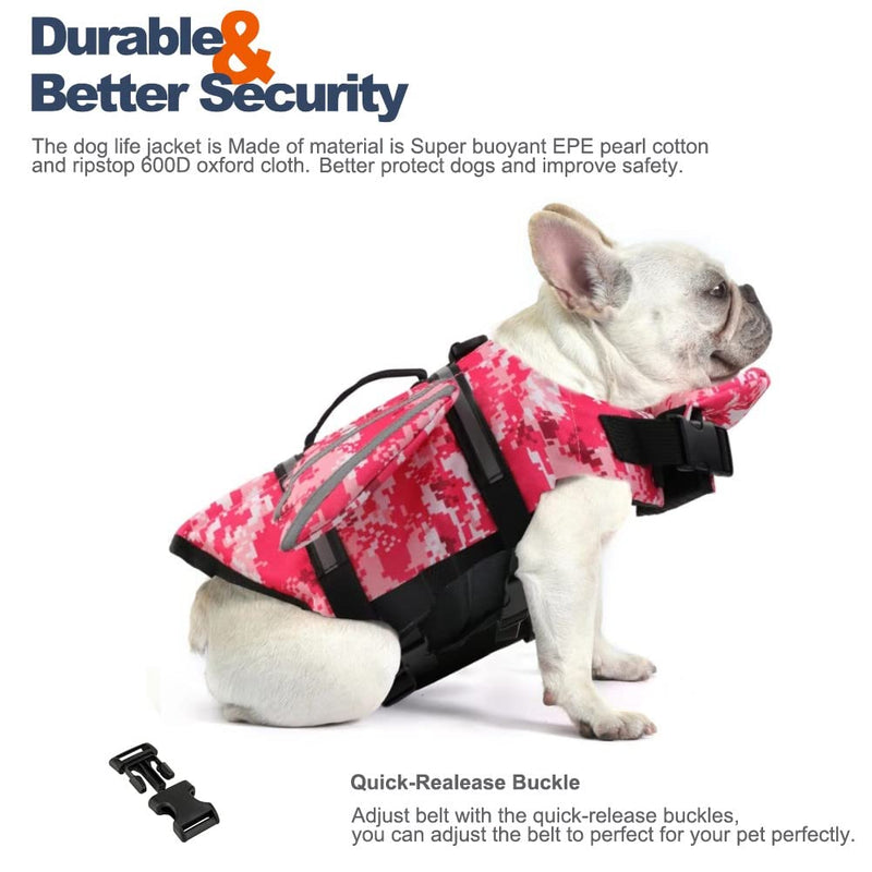 Dog Life Jacket, Wings Pet Life Vest for Swimming Boating Reflective Dog Flotation Swim Vest with Handle and Chin Float for Small Medium Large Size Dogs - Pink Camo, XS XS (Chest Girth 11.8"-16.5") - PawsPlanet Australia