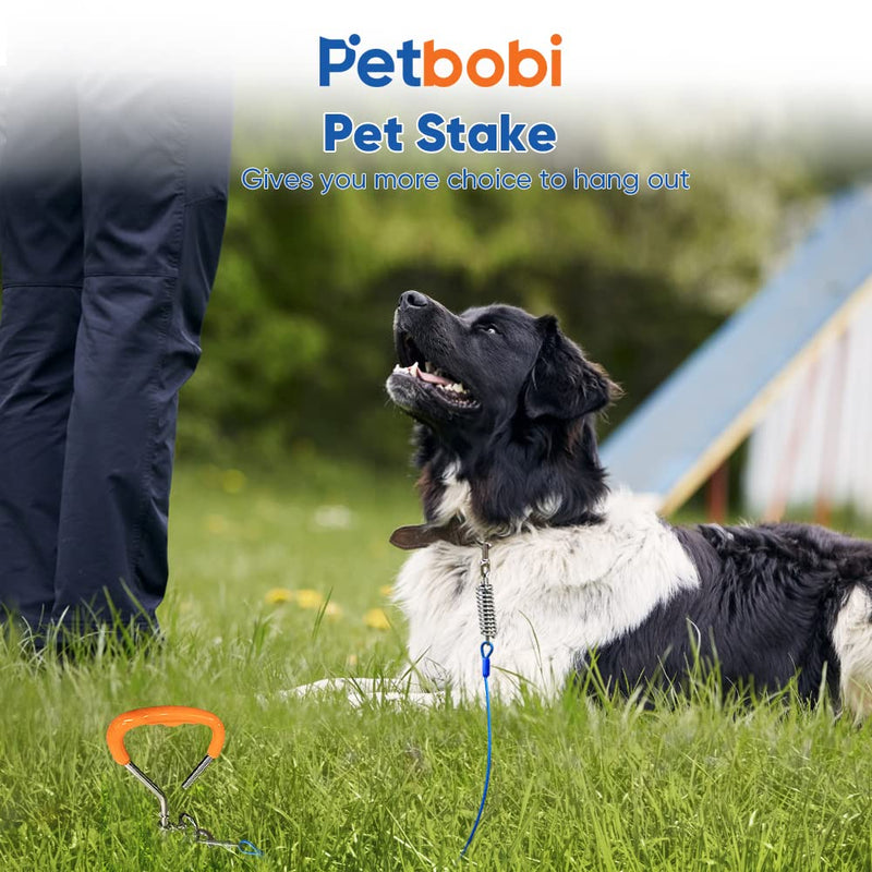 Petbobi Dog Tie Out Stake - 16″ Heavy Duty Dog Anchor for Yard Camping, 9mm Solid Steel, Soft Grip Handle Dog Spiral Stake with No Tangle Connect Ring for Small to Large Dogs Up to 120lbs, Orange