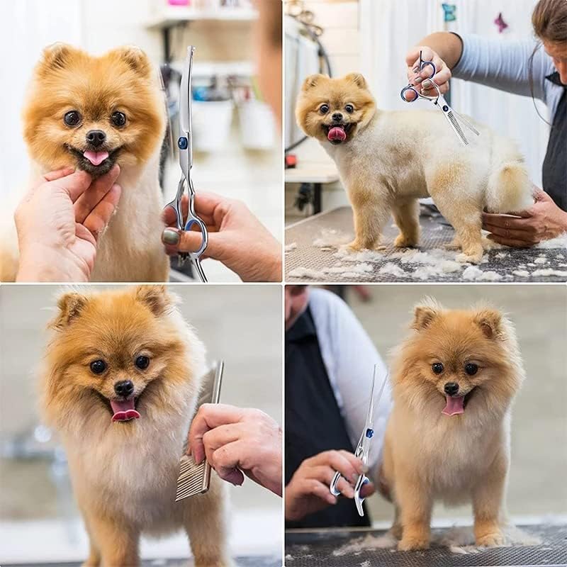 Dog Scissors, 6.7 Inch Stainless Steel Dog Grooming Scissor Kit with Safety Round Tips, Pets Grooming Shears with Thinning Shears & Curved Scissors for Pet Hair Fur Care