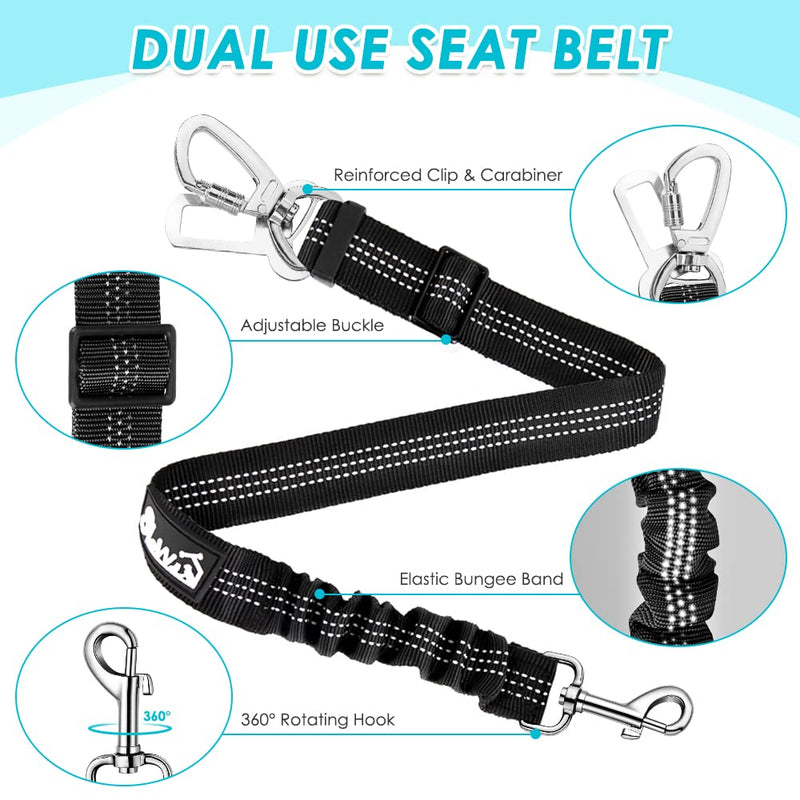 SlowTon Dog Seat Belt Harness for Car, Dog Car Harness Adjustable Mesh Breathable & Dog Seatbelt Safety Tether with Elastic Bungee for Small Medium Large Pets(Light Blue, Double Clip, L) D-Light Blue - PawsPlanet Australia