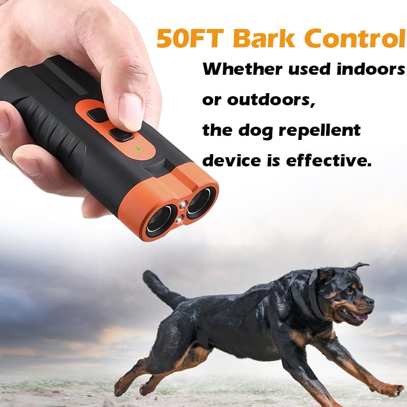 Dog Bark Deterrent Device Rechargeable,Anti Bark Tool for Dogs,Ultrasonic Dual Emitter 50ft Safe Correction Tools to Control Dog's Bark 25KHz,Trainer Barking Silencer Indoor&Outdoor with Flashlight - PawsPlanet Australia
