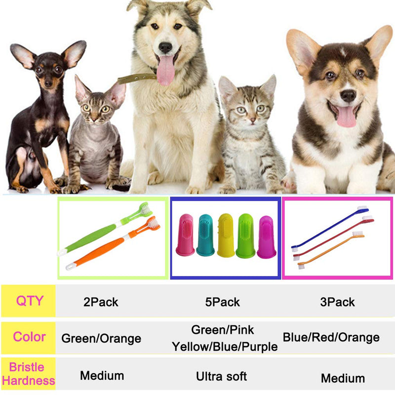 10 Pack Pet Dog Toothbrush, 2 Triple Head Pet Toothbrushes 3 Double Head Tooth Brush 5 Pack Finger Rubber Toothbrushes, Multi-Angle Dental Cleaning Brushes for Dog Cat Oral Dental Health - PawsPlanet Australia