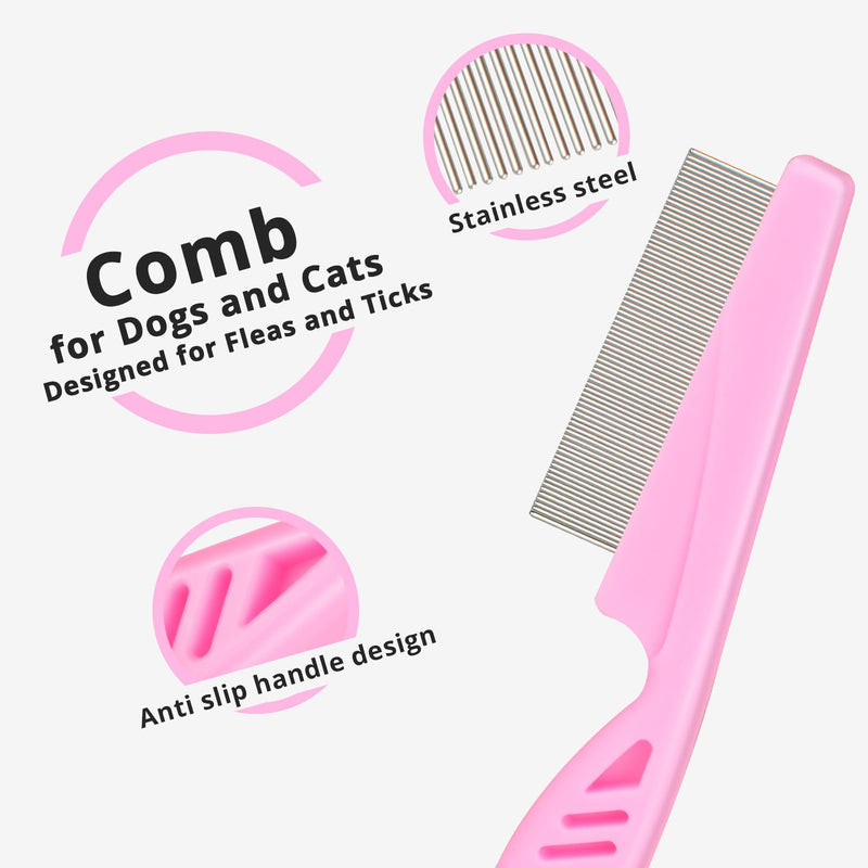 Flea Comb for Dogs and Cats - Lice Comb with Rubber Handle - Promotes Hair Growth and Removes Loose Hair, Knots, and Flakes Flea Brush for Pets(3P,PINK) Pink - PawsPlanet Australia