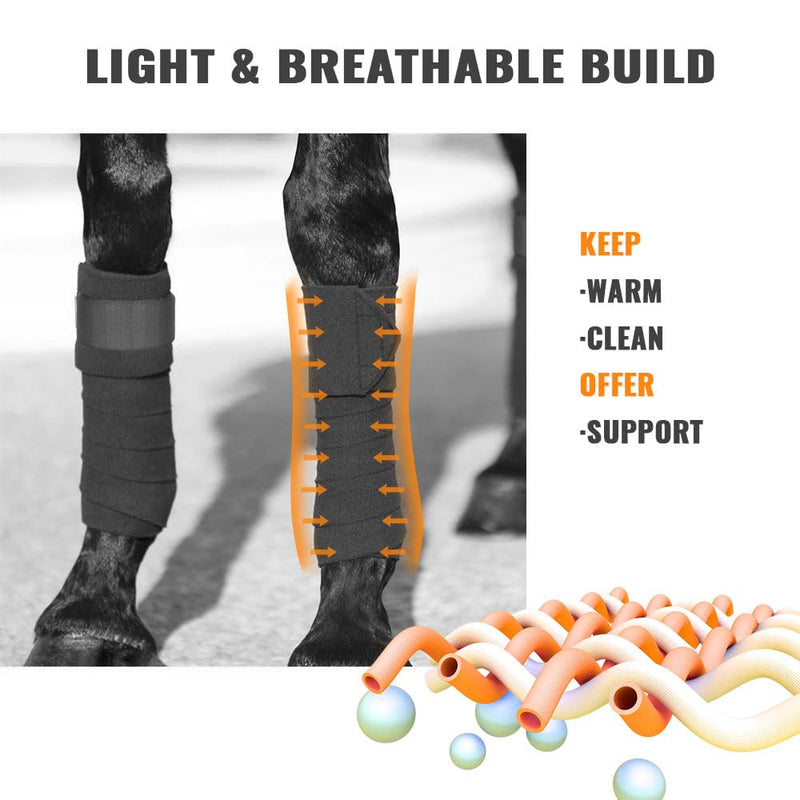 Horse Polo Leg Wraps Soft Fleece Wraps Equestrian Leg Bandage 4-Pack (Cob(8.2ft), Black) Cob(8.2ft) - PawsPlanet Australia