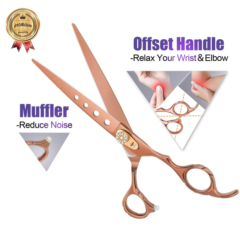 PURPLEBIRD 7.5 Inch Straight Dog Grooming Scissors Pet Cutting Shears Professional with 4 Holes Safety Noiseless Blunt Tip Trimming Shearing for Dogs Cats Japanese Stainless Steel Bronze 7.5in Cutting - PawsPlanet Australia