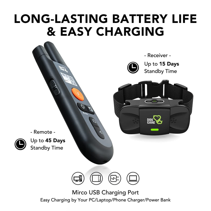DOG CARE Dog Training Collar with Remote - Dog Shock Collar for All Dogs with 1800FT Remote, Rechargeable Dog Bark Collar with Beep/Vibration/Shock Modes, Security Lock, Rainproof [2023 Upgraded] Black 1 Pack(TC01) - PawsPlanet Australia