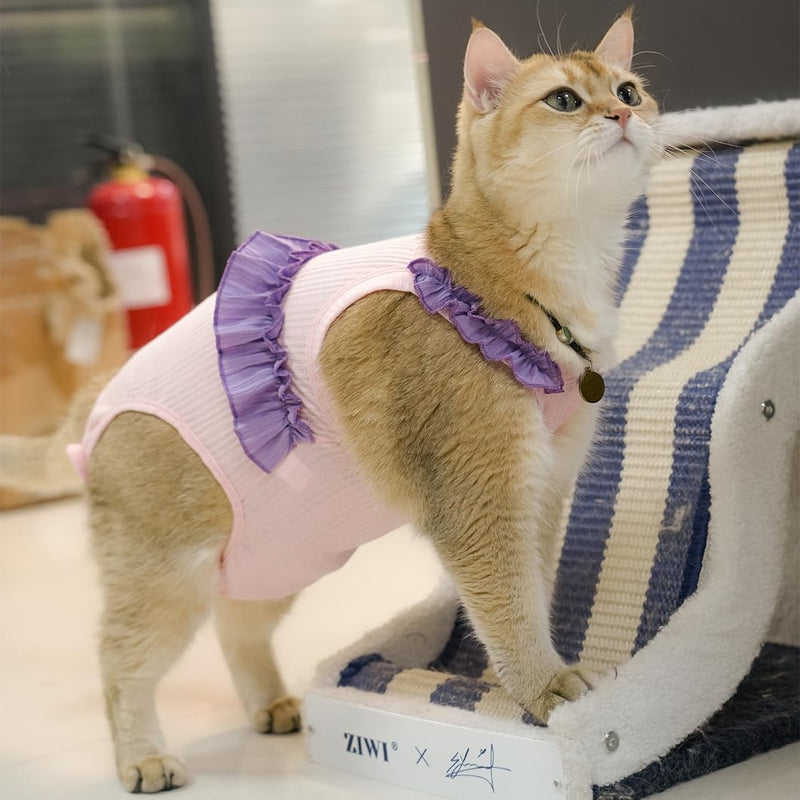 Cat Recovery Suit,Kitten Onesie After Surgery,E-Collar Alternative for Abdominal Wound and Skin Diseases,Soft Breathable Bodysuit After Spay（Pink-l） l pink