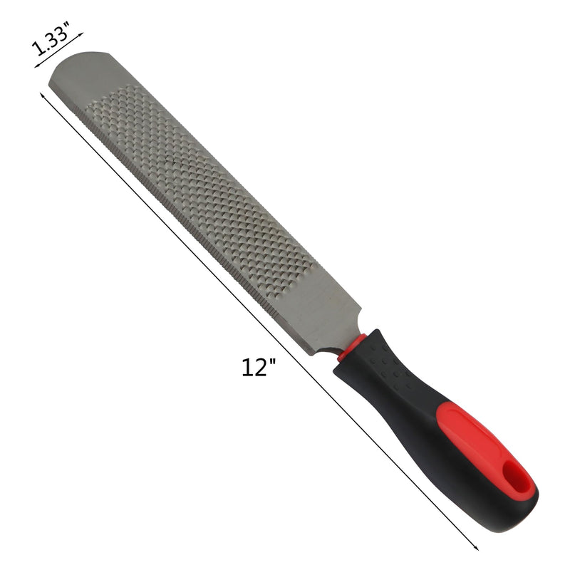 Double-Sided Hoof Rasp, 12'' Farrier File Tool with Ergonomic Rubber Handle, Carbon Steel Horseshoe File for Trimming Horse Goat Cow Donkey Hooves – Heavy-Duty Animal Hoof Care Tool 12''